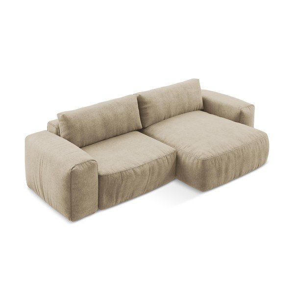 Colțar maro deschis extensibil cu tapițerie din chenille (cu colț pe partea dreaptă/cu șezlong) Kuki – Makamii-image-3