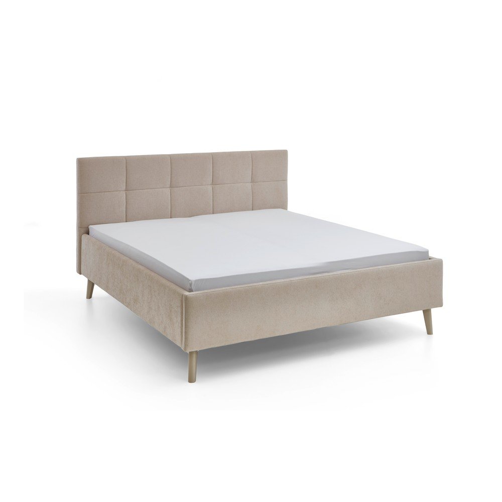 Pat matrimonial bej tapitat cu spatiu de depozitare cu somiera 180x200 cm Nova – Meise Möbel