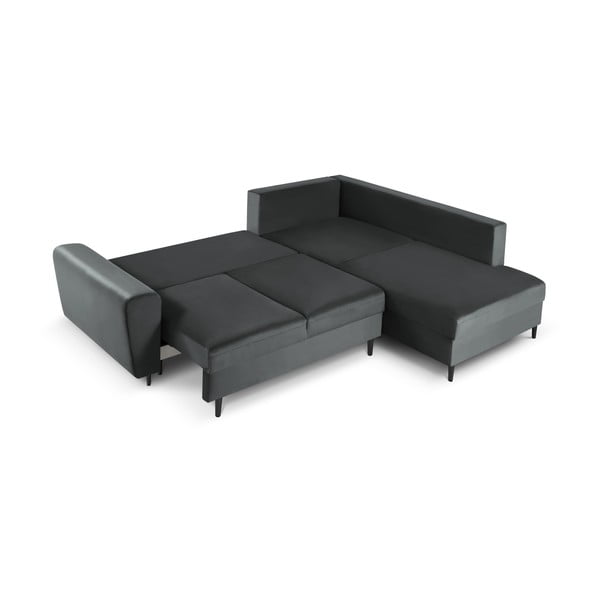 Colțar gri închis extensibil, cu spațiu de depozitare cu tapițerie din catifea (cu colț pe partea dreaptă, în formă de ”L”) Kyoto – Cosmopolitan Design-image-2
