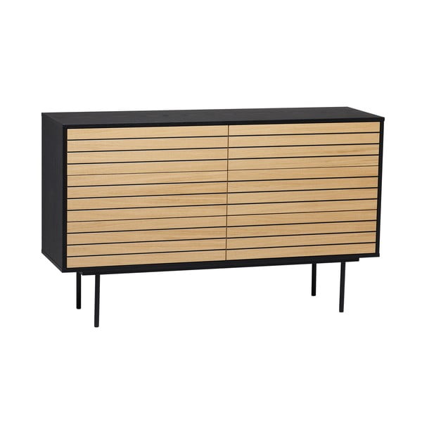 Comodă neagră/în culoare naturală joasă cu aspect de lemn de stejar 140x84 cm Stripe – Woodman-image-3
