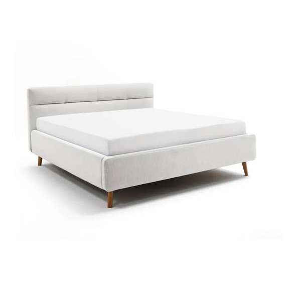 Pat matrimonial gri deschis tapițat cu spațiu de depozitare cu somieră 180x200 cm Lotte – Meise Möbel