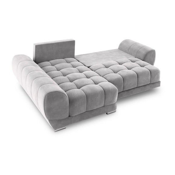 Colțar extensibil cu tapițerie de catifea și șezlong pe partea stângă Windsor & Co Sofas Nuage, gri deschis-image-3