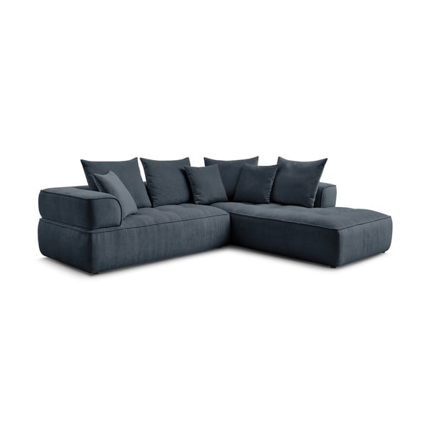 Colțar albastru închis cu tapițerie din chenille (cu colț pe partea dreaptă/în formă de ”L”) Whesley – Bobochic Paris-image-3