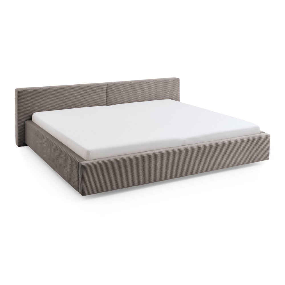 Pat matrimonial taupe tapitat cu spatiu de depozitare cu somiera 200x240 cm Cube – Meise Möbel