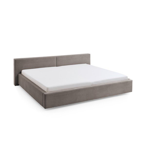 Pat matrimonial taupe tapițat cu spațiu de depozitare cu somieră 200x240 cm Cube – Meise Möbel