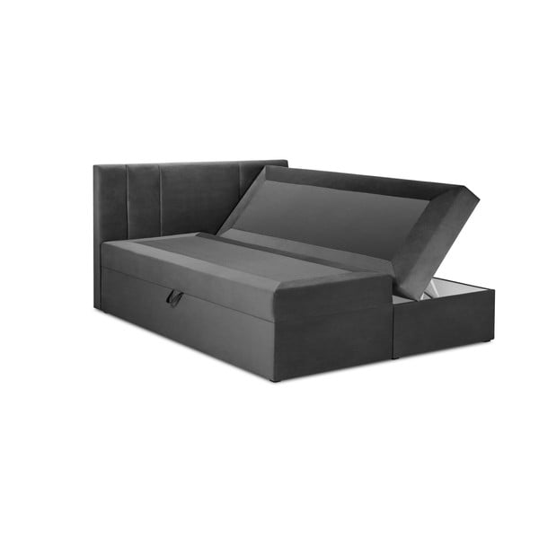 Pat boxspring 200x200 cm gri închis cu spațiu de depozitare Afra – Mazzini Beds-image-2
