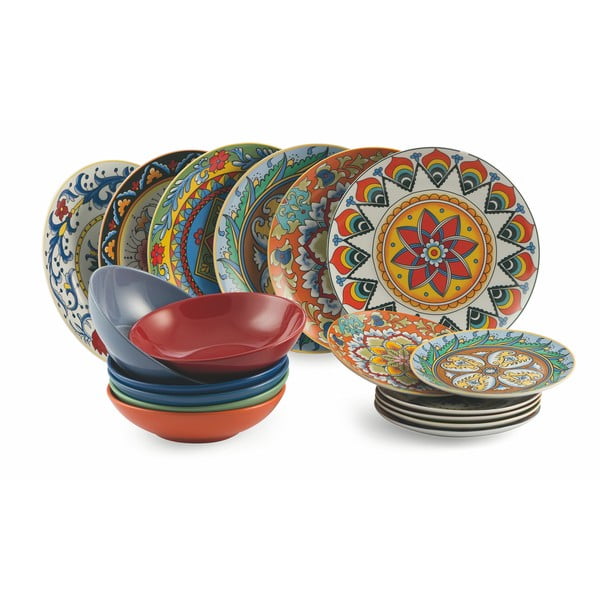 Set 18 farfurii din gresie și porțelan VDE Tivoli 1996 Renaissance, multicolor-image-2