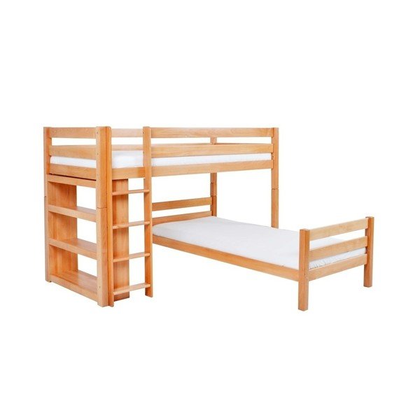 Pat supraetajat din lemn masiv de fag pentru copii Mobi furniture Emil, 200 x 90 cm