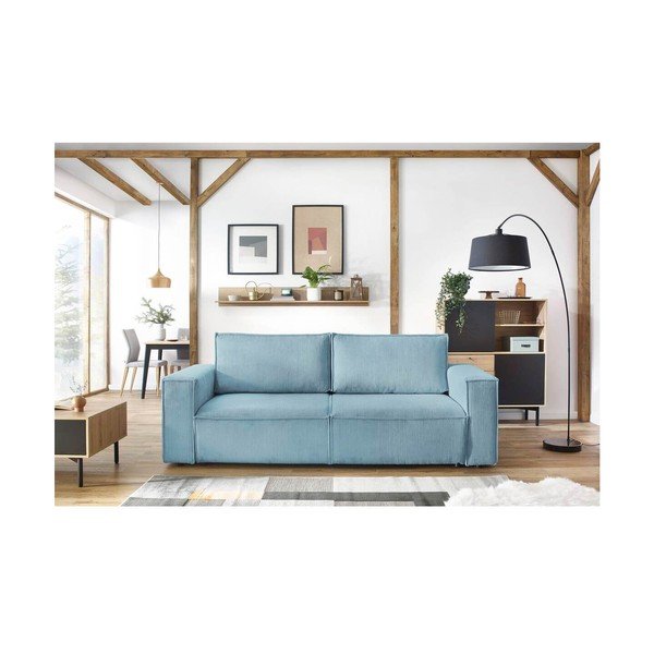 Canapea verde-mentă extensibilă/cu spațiu de depozitare cu tapițerie din catifea reiată  245 cm Nihad – Bobochic Paris-image-1