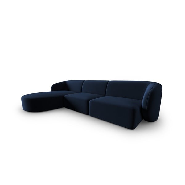 Colțar albastru cu tapițerie din catifea (cu colț pe partea stângă, cu șezlong) Paolo – Milo Casa-image-1