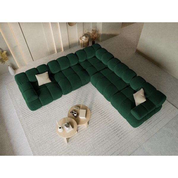 Colțar modular verde închis cu tapițerie din catifea – Micadoni -image-1