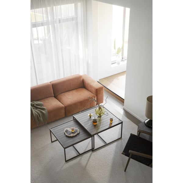 Măsuță de cafea maro închis cu blat din lemn de stejar ø 80 cm Deerfield – Rowico-image-1