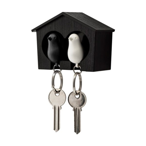 Cuier maro pentru chei cu brelocuri alb și negru Qualy Duo Sparrow
