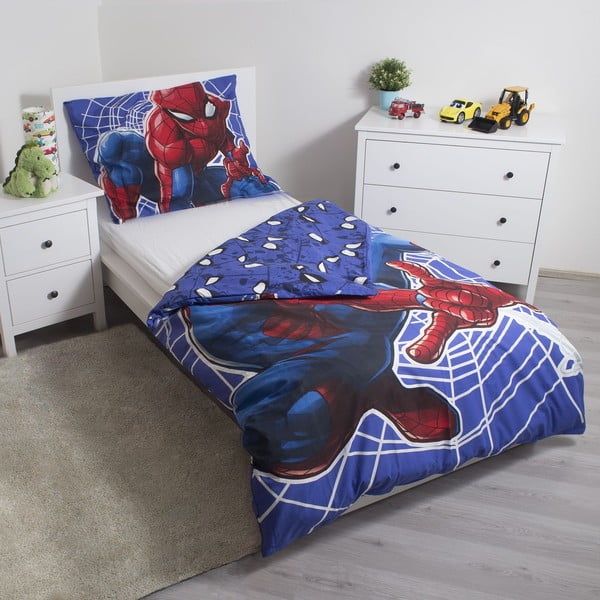 Lenjerie de pat fosforescentă pentru copii roșie-albastră din bumbac pentru pat de o persoană 140x200 cm Spider-man – Jerry Fabrics-image-2