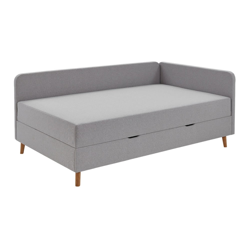 Pat de o persoană tapițat gri deschis cu spațiu de depozitare 90x200 cm Cabana - Meise Möbel