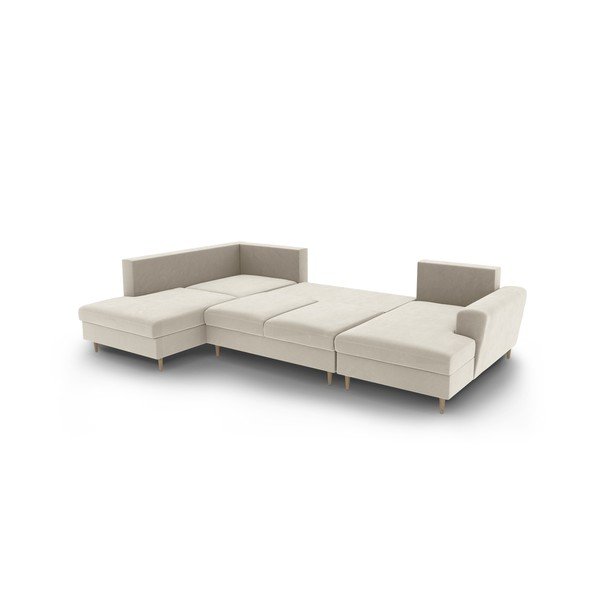 Colțar bej extensibil, cu spațiu de depozitare cu tapițerie din catifea (cu colț pe partea stângă-în formă de "U") Kyoto – Cosmopolitan Design-image-3