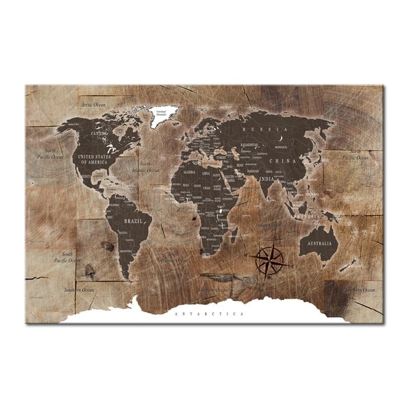 Avizier cu harta lumii Bimago Wooden Mosaic, 90 x 60 cm
