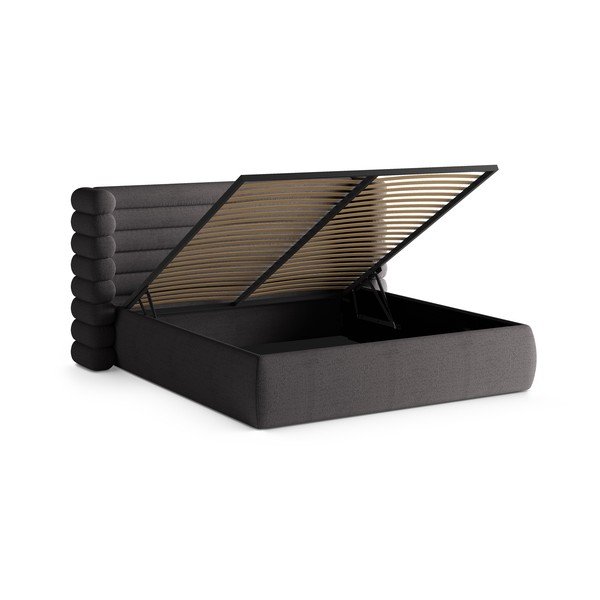 Pat matrimonial gri închis tapițat cu spațiu de depozitare cu somieră 200x200 cm Mount – Micadoni -image-2