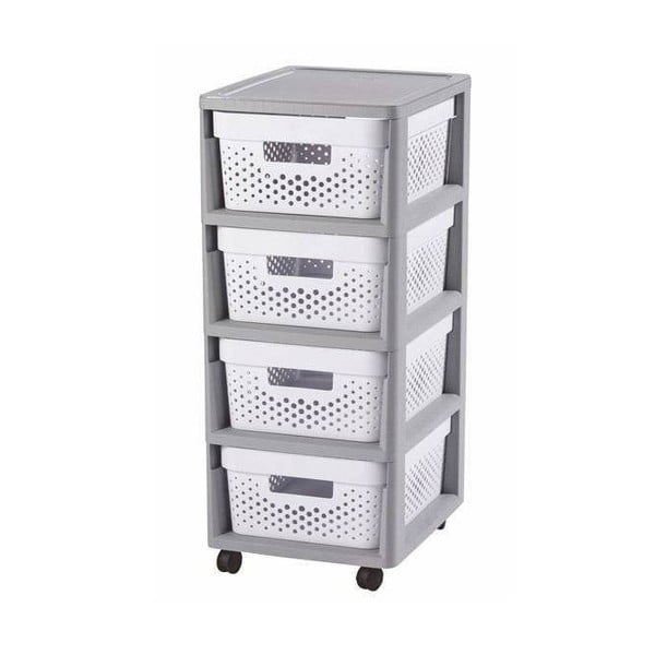 Etajeră pe roți albă/gri din plastic 29,5x65,5 cm Infinity – Curver