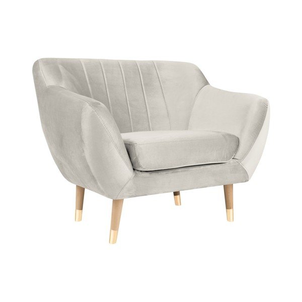 Fotoliu cu tapițerie din catifea Mazzini Sofas Benito, crem-image-2
