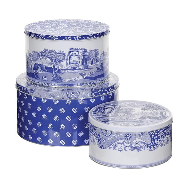 Set 3 cutii metalice Spode Blue Italian, alb - albastru