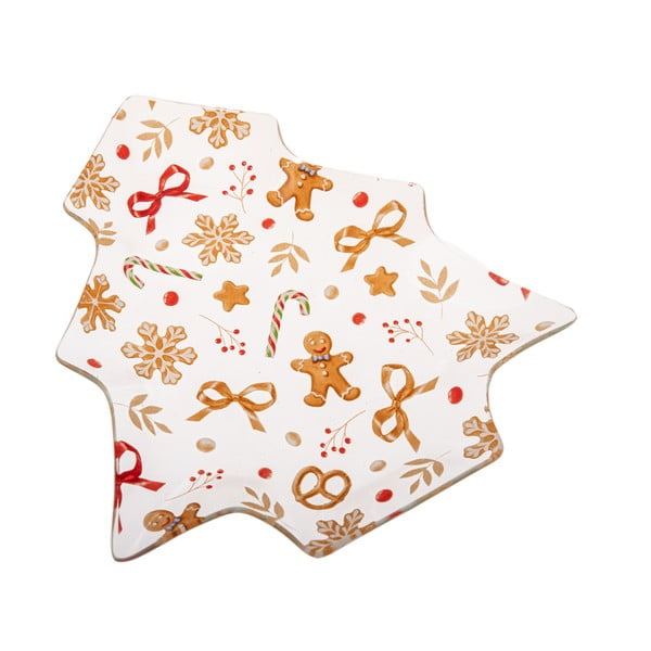 Farfurie albă pentru servire din sticlă  cu model de Crăciun Gingerbread – Dakls