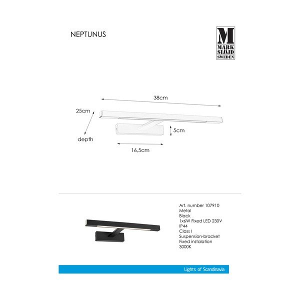 Aplică de perete neagră LED (lungime 38 cm) Neptunus – Markslöjd-image-2