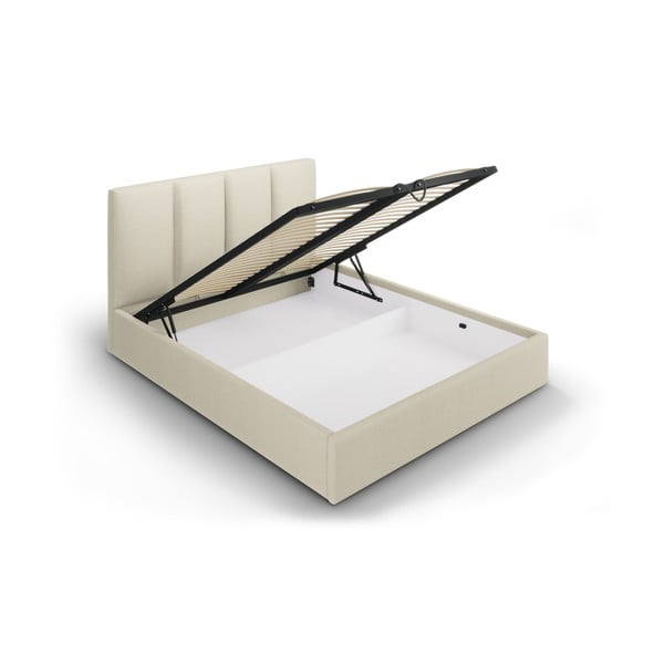 Pat matrimonial 180x200 cm bej tapițat cu spațiu de depozitare cu somieră Juniper – Mazzini Beds-image-3