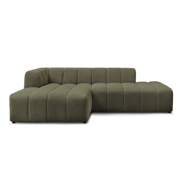 Colțar verde cu tapițerie din țesătură bouclé (cu colț pe partea stângă/cu șezlong) Annecy – Bobochic Paris