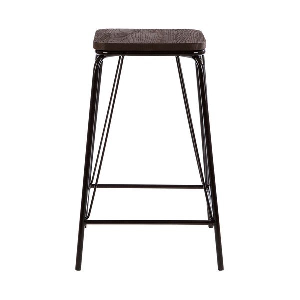 Scaun tip taburet negru/maro din lemn de ulm District – Premier Housewares-image-2