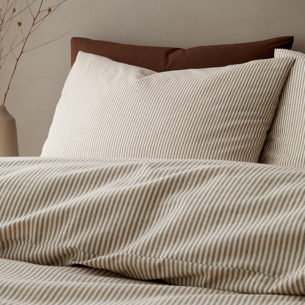 Lenjerie de pat taupe pentru pat de o persoană 135x200 cm Cotton Rich Narrow Woven Stripe – Pineapple Elephant-image-1