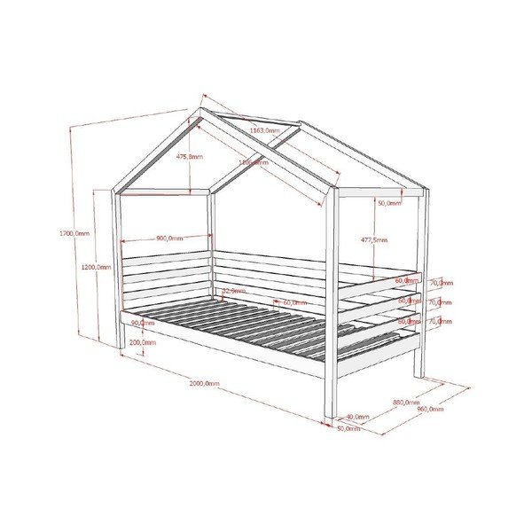 Pat pentru copii  alb de tip casă din lemn de pin cu somieră 90x200 cm Dallas – Vipack-image-2