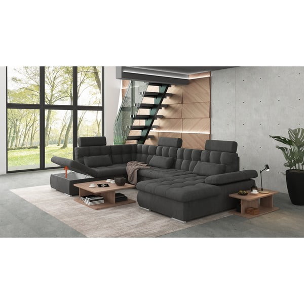 Colțar gri antracit extensibil, cu spațiu de depozitare (cu colț pe partea stângă, în formă de "U") Merkur – Ropez-image-4