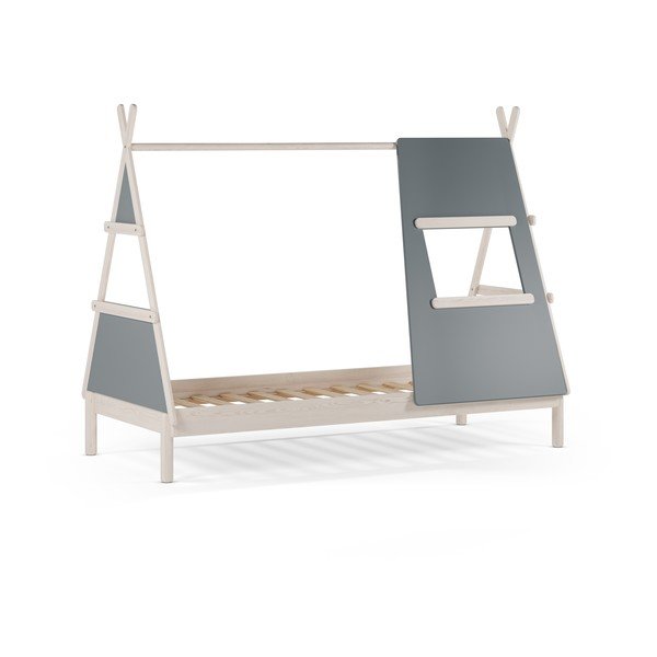 Pat pentru copii  verde prăfuit de tip casă din lemn de pin cu somieră 90x200 cm Enola – Marckeric