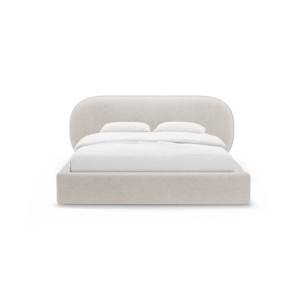 Pat matrimonial crem tapițat cu spațiu de depozitare cu somieră 160x200 cm Ovalo – Micadoni -image-4