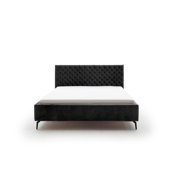 Pat matrimonial negru tapițat cu spațiu de depozitare cu somieră 180x200 cm La Maison – Meise Möbel-image-2