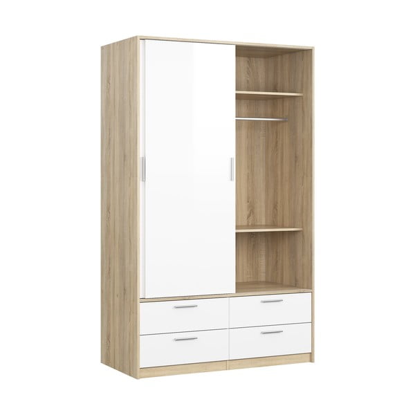 Șifonier alb/cu  aspect de lemn de stejar cu ușă glisantă 121x200 cm Line – Tvilum-image-3
