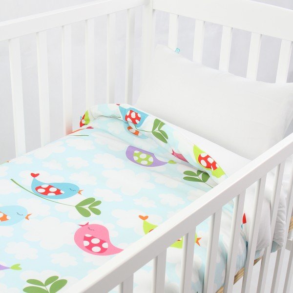 Husă pilotă și pernă din bumbac pentru copii , Mr. Fox Little Birds 100 x 120 cm-image-1