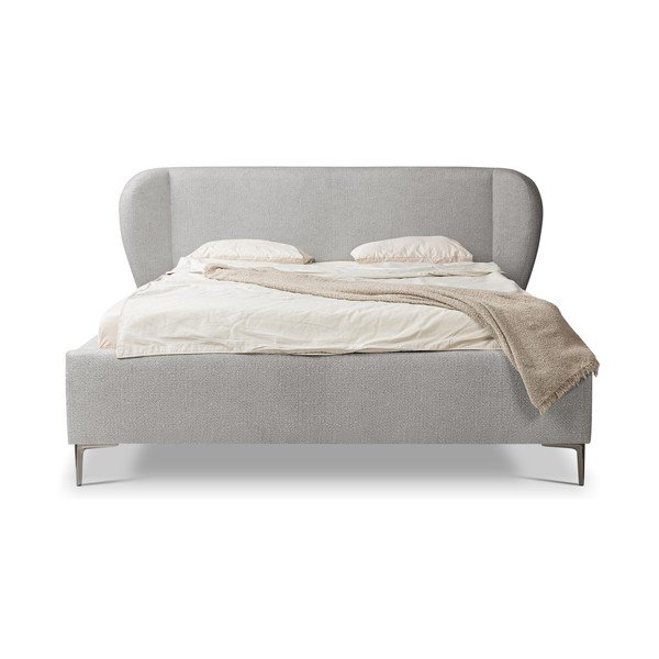 Pat matrimonial gri deschis tapițat cu somieră 160x200 cm Makana – Makamii-image-3