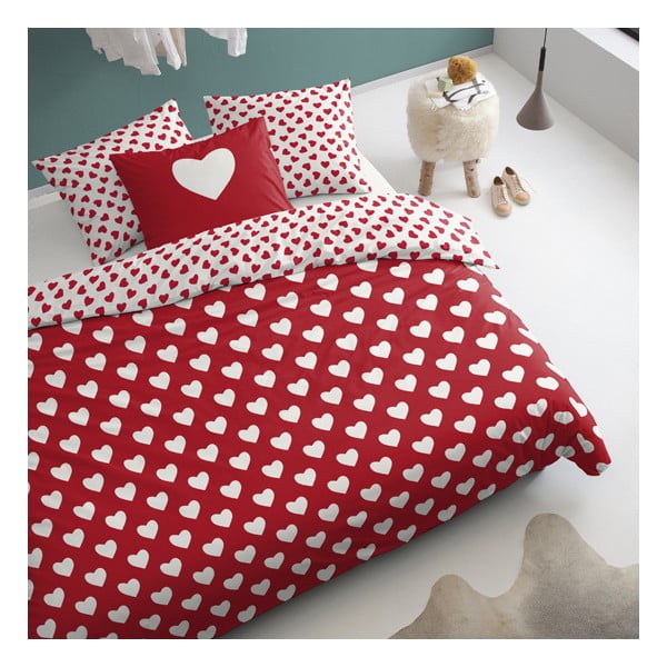 Lenjerie de pat roșie Cinderella Hearts, 240x200 cm