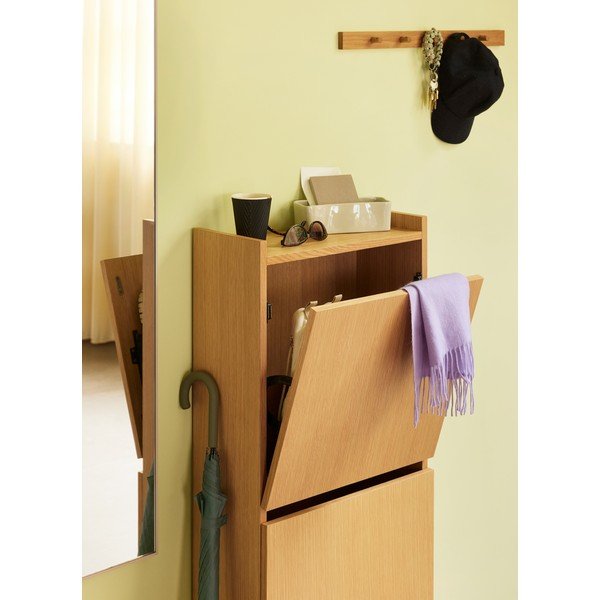 Pantofar în culoare naturală cu deschidere înclinată cu aspect de lemn de stejar 50x110x24 cm Forma – Hübsch-image-2