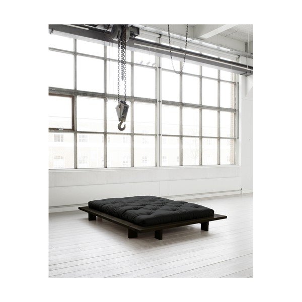 Pat dublu din lemn de pin cu saltea Karup Design Japan Double Latex Black/Black, 140 x 200 cm-image-3