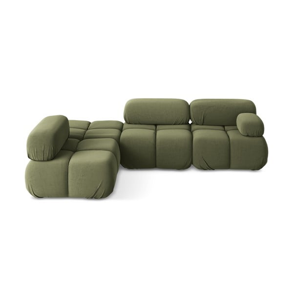 Colțar modular verde deschis cu tapițerie din catifea (cu colț pe partea stângă) Lokua – Makamii