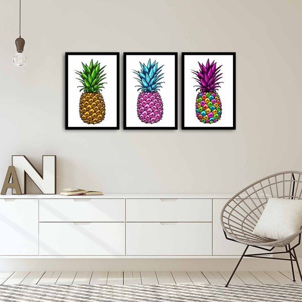 Tablou din 3 piese Pineapple, 109 x 50 cm-image-1