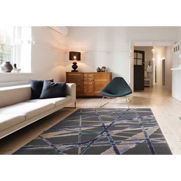 Covor albastru închis din lână 133x180 cm Sticks – Agnella-image-1