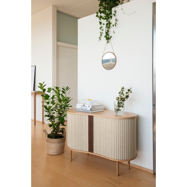 Comodă bej/în culoare naturală joasă cu aspect de lemn de stejar cu ușă glisantă 100x67 cm Audacious – UMAGE-image-1