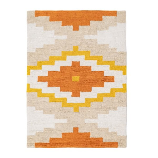 Covor portocaliu lavabil din bumbac 100x135 cm Azteca – Ixia