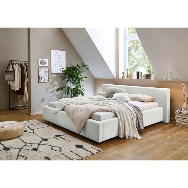 Pat matrimonial alb tapițat fără somieră 140x200 cm Cube – Meise Möbel-image-1