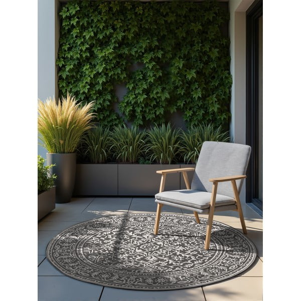 Covor pentru exterior și interior alb-negru rotund ø 160 cm Duet Kona – NORTHRUGS-image-2
