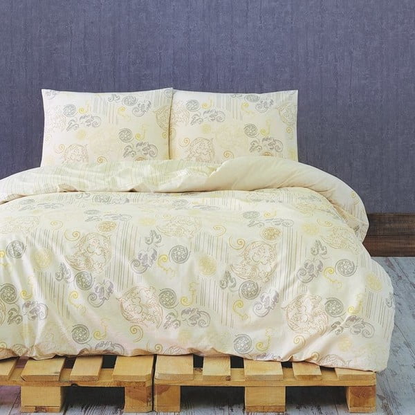 Lenjerie de pat din bumbac ranforce cu cearșaf Acantes, 200 x 220 cm